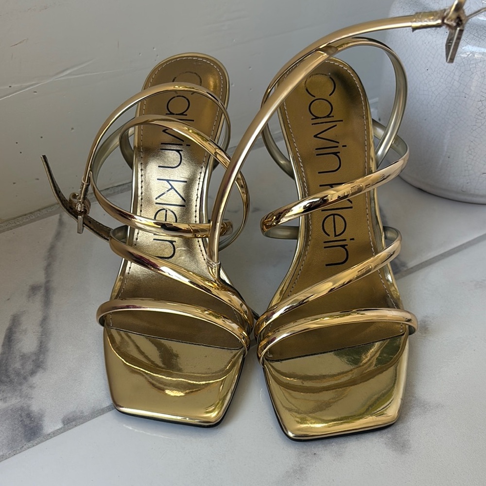 Calvin Klein Gold Strappy Heels